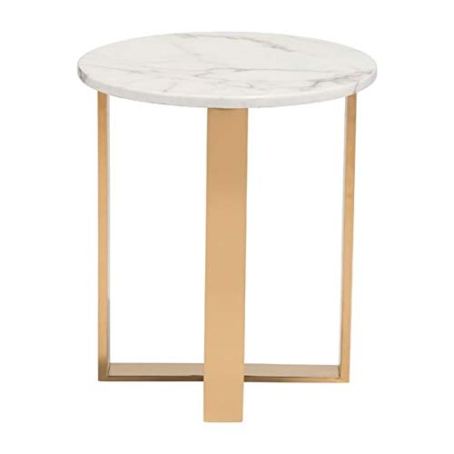 18.1" X 18.1" X 20.5" Stone And Gold Faux End Table