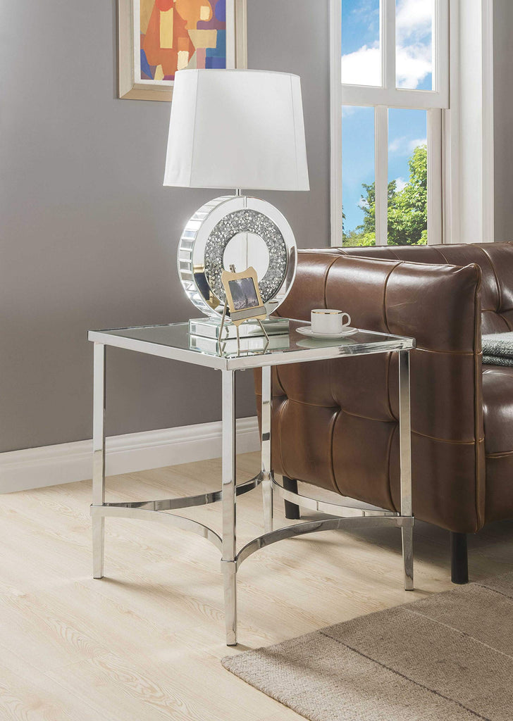 Chrome And Mirrored End Table  (22" X 22" X 24")