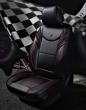 5 Seat Black & Red Front+Rear Leather Car Seat Covers